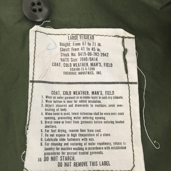 Army green military jacket with liner, Men's Large - Picture 8 of 8